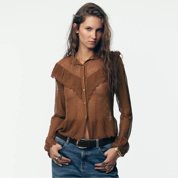 ZARA POINTELLE KNIT ROMANTIC JACKET - Picture 2 of 9